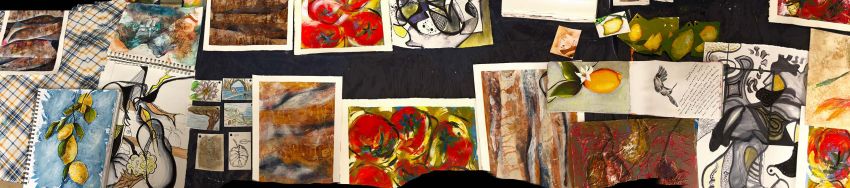 Variety of paintings grouped into a collage