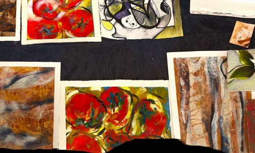 Variety of paintings grouped into a collage
