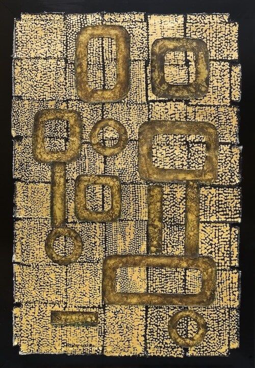 Michelle Miller abstract painting called Antiquity, 44 x 33.5 inches on canvas