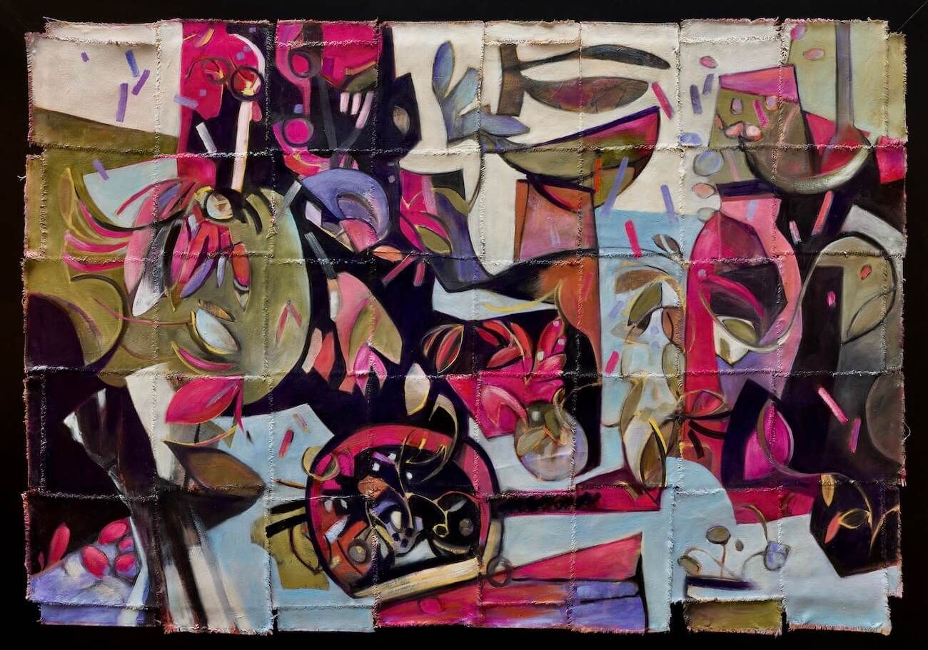 Michelle Miller abstract painting called Diversity Oils, 38.5 x 54.75 inches on canvas