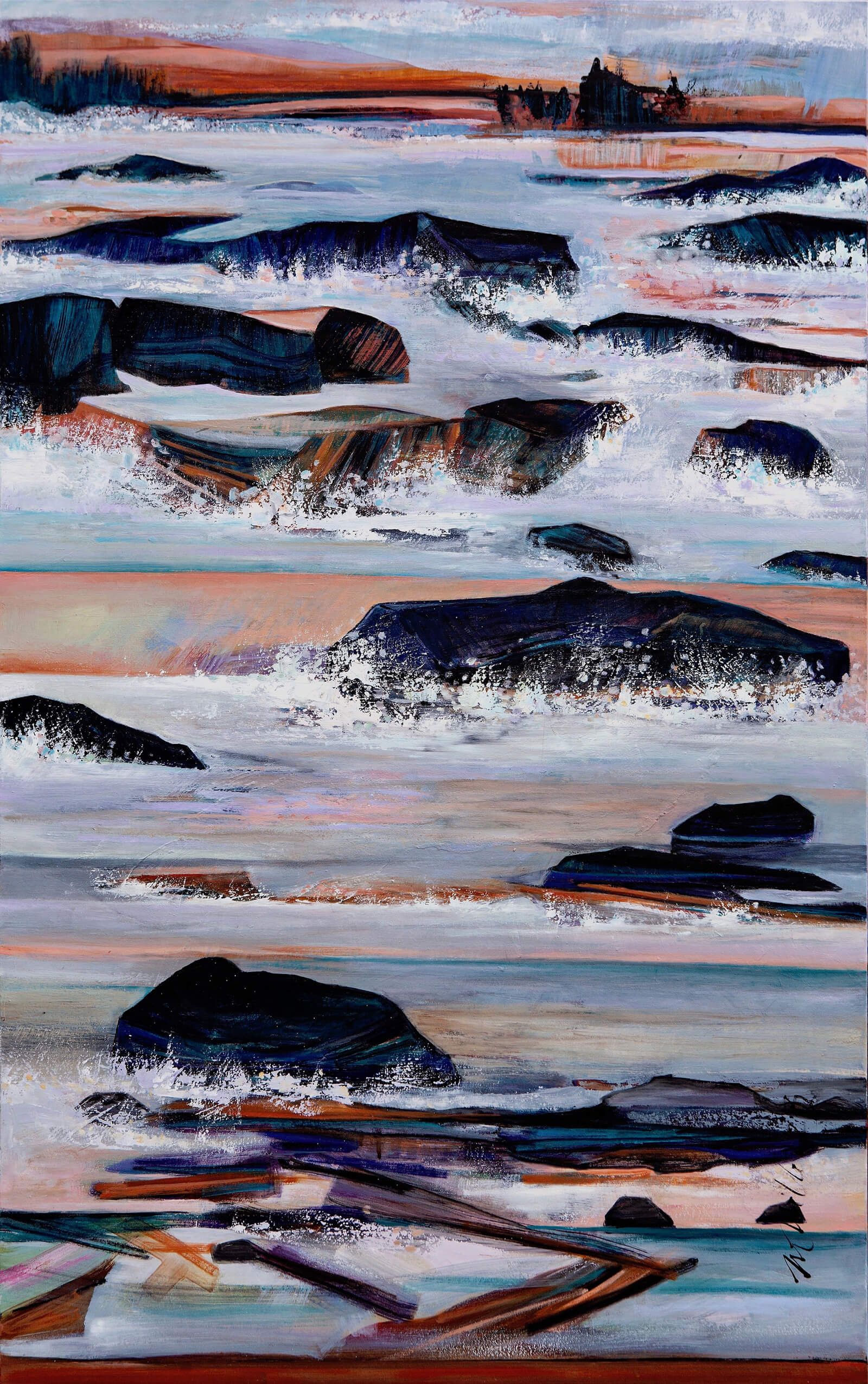 Gauging the Tides - 48x30 inches - oils and cold wax